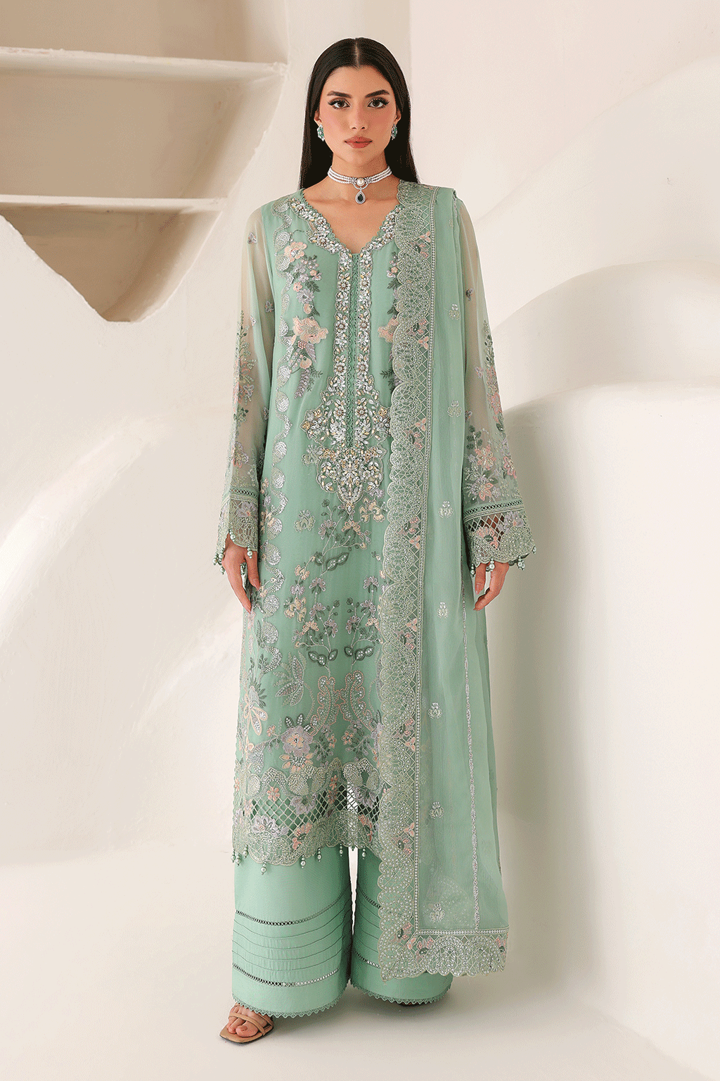 3-PC Unstitched Chiffon Embroidered Organza SATRANGI By Ramsha