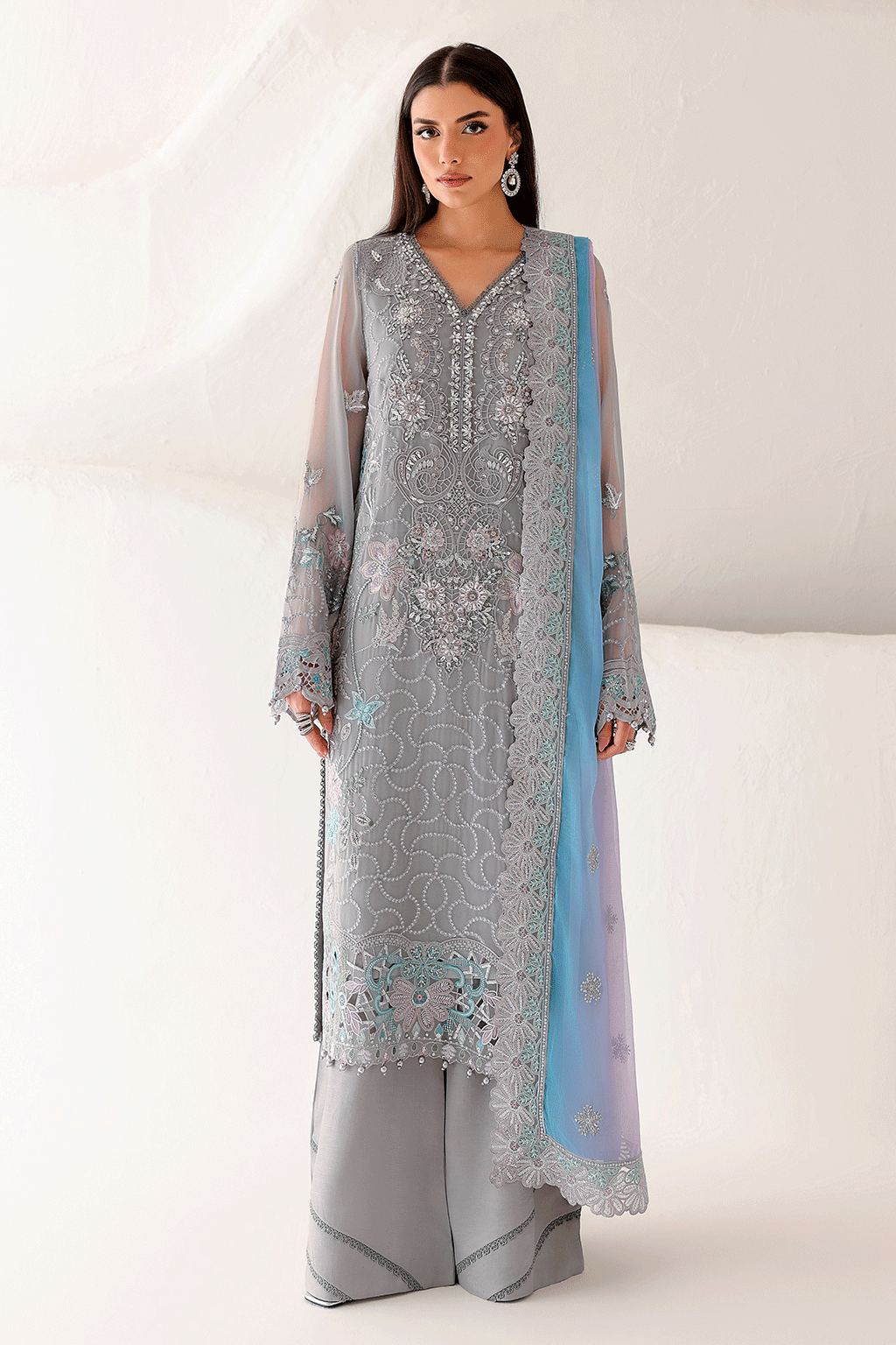 3-PC Unstitched Chiffon Embroidered Organza SATRANGI By Ramsha
