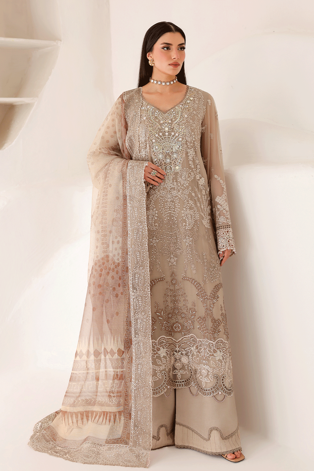 3-PC Unstitched Chiffon Embroidered Organza SATRANGI By Ramsha