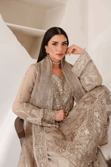 3-PC Unstitched Chiffon Embroidered Organza SATRANGI By Ramsha