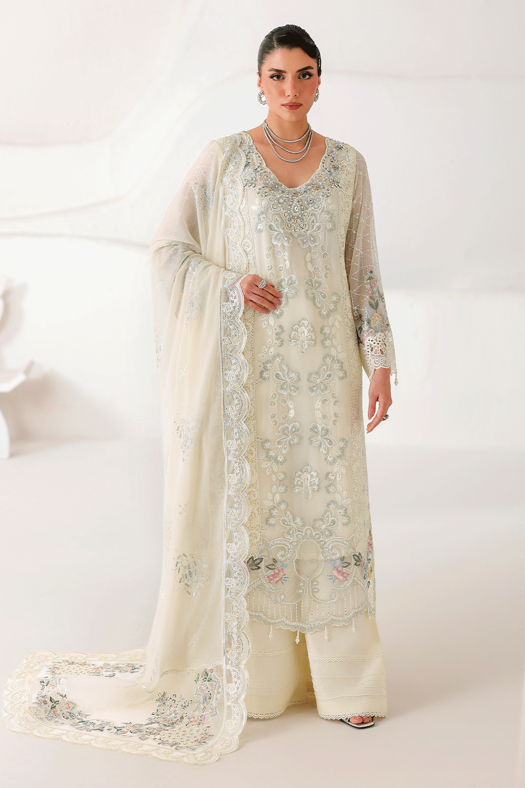3-PC Unstitched Chiffon Embroidered Organza SATRANGI By Ramsha