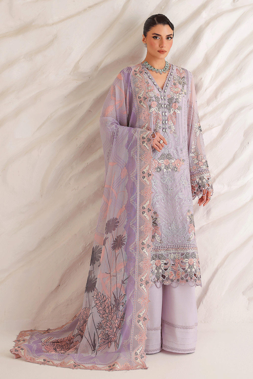 3-PC Unstitched Chiffon Embroidered Organza SATRANGI By Ramsha
