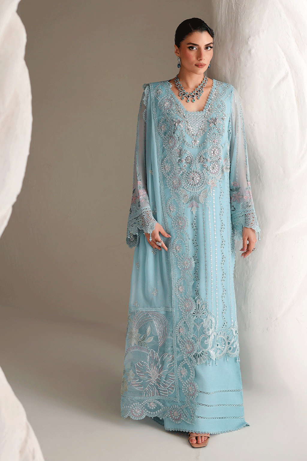 3-PC Unstitched Chiffon Embroidered Organza SATRANGI By Ramsha