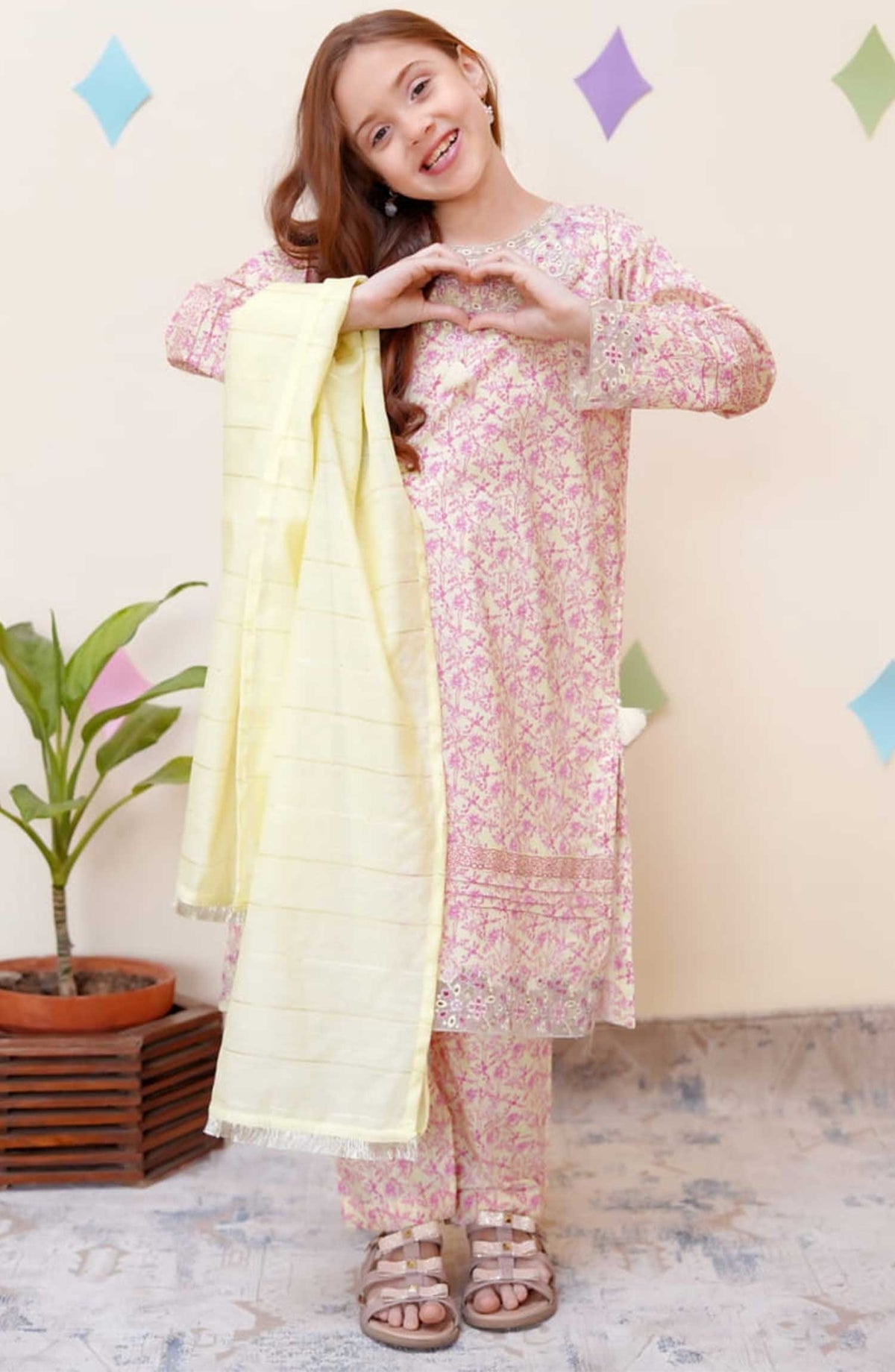 D-3405-LEMON | 3Pc Stitched Suit RTW Embroidered Co Ords Collection Spring By Shanzey