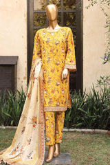 SM-0155-Yellow | 3PC Stitched Basic Lawn By Bin Saeed