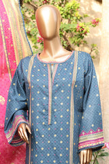 SM-19-Blue | 3PC Stitched Basic Lawn By Bin Saeed