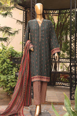 SM-46-Green | 3PC Stitched Basic Lawn By Bin Saeed