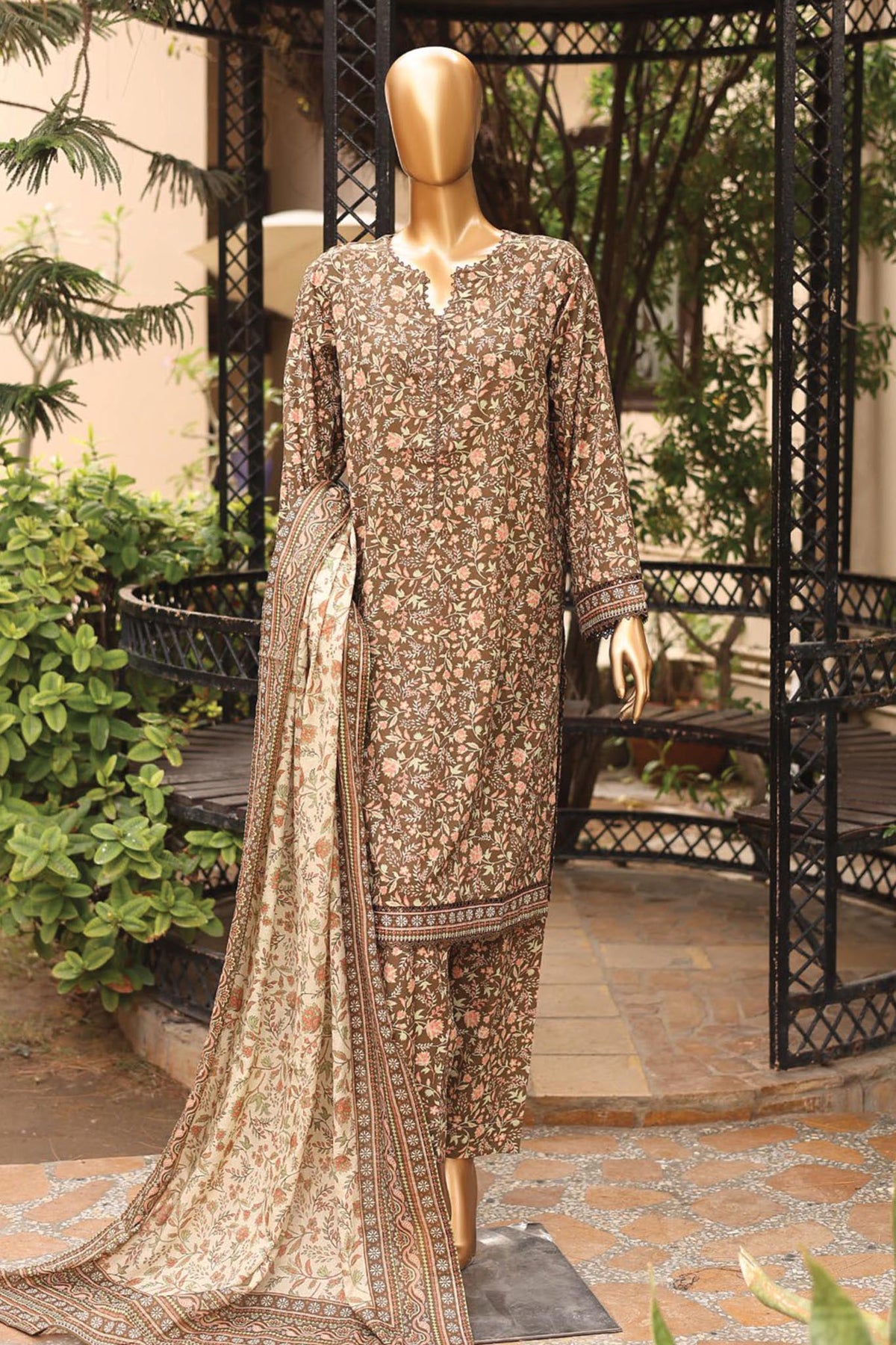 SM-51-Fawn | 3PC Stitched Basic Lawn By Bin Saeed