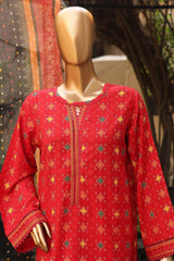 SM-53-Red | 3PC Stitched Basic Lawn By Bin Saeed