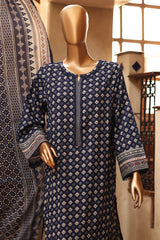 SM-68-Blue | 3PC Stitched Basic Lawn By Bin Saeed