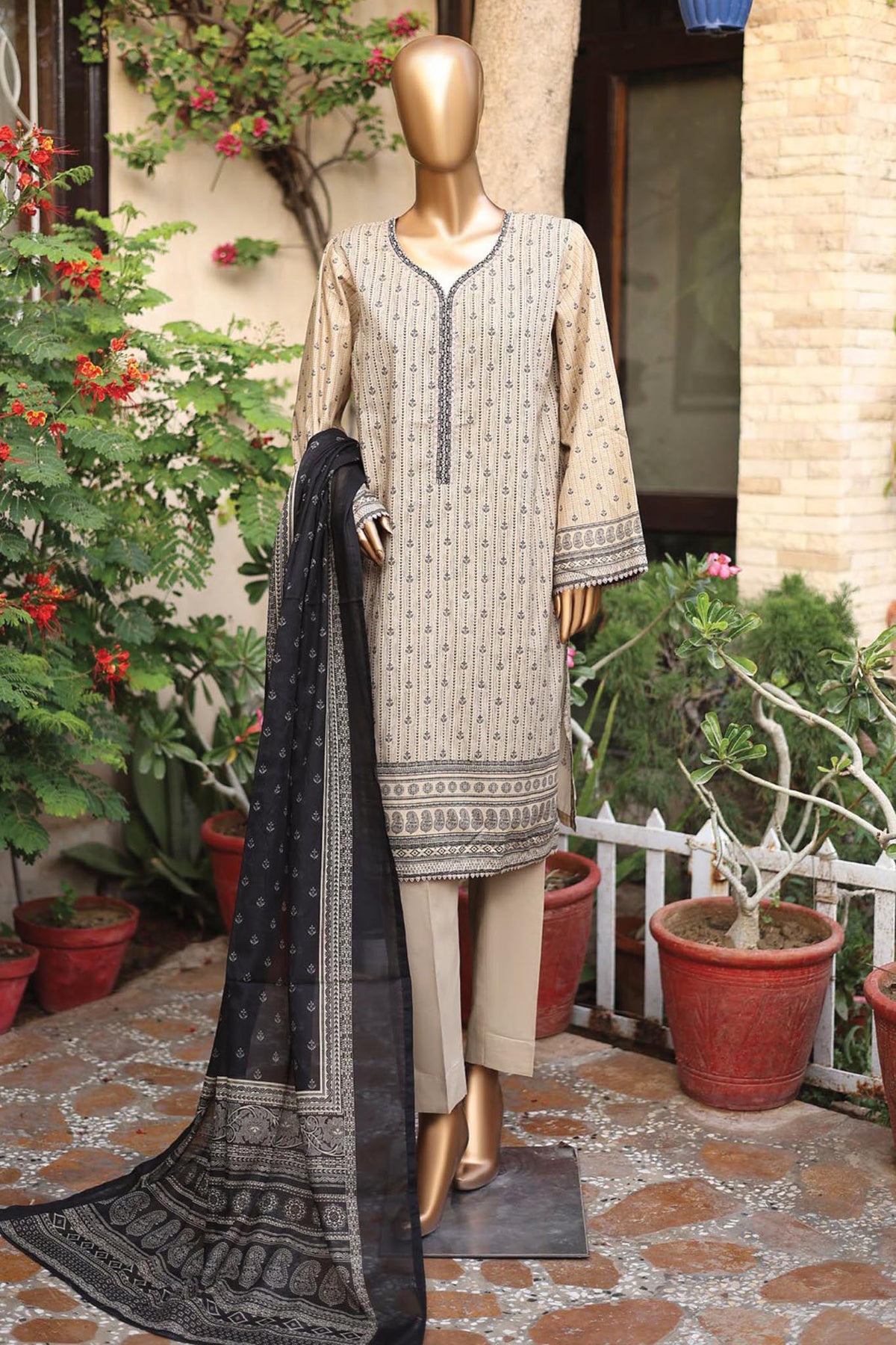 SMLF-47-Skin | 3PC Stitched Basic Lawn By Bin Saeed