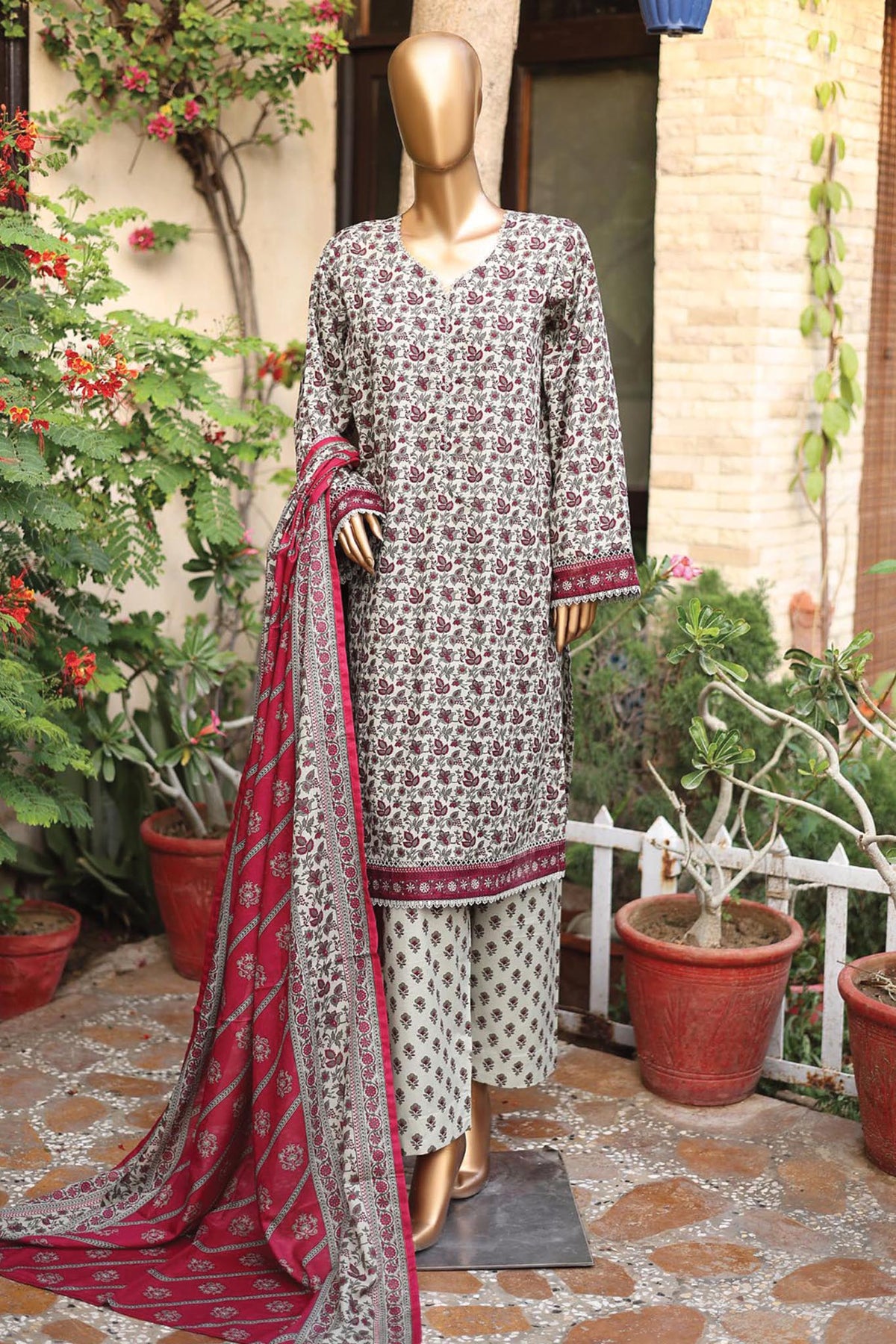 SMLF-58-Pista | 3PC Stitched Basic Lawn By Bin Saeed