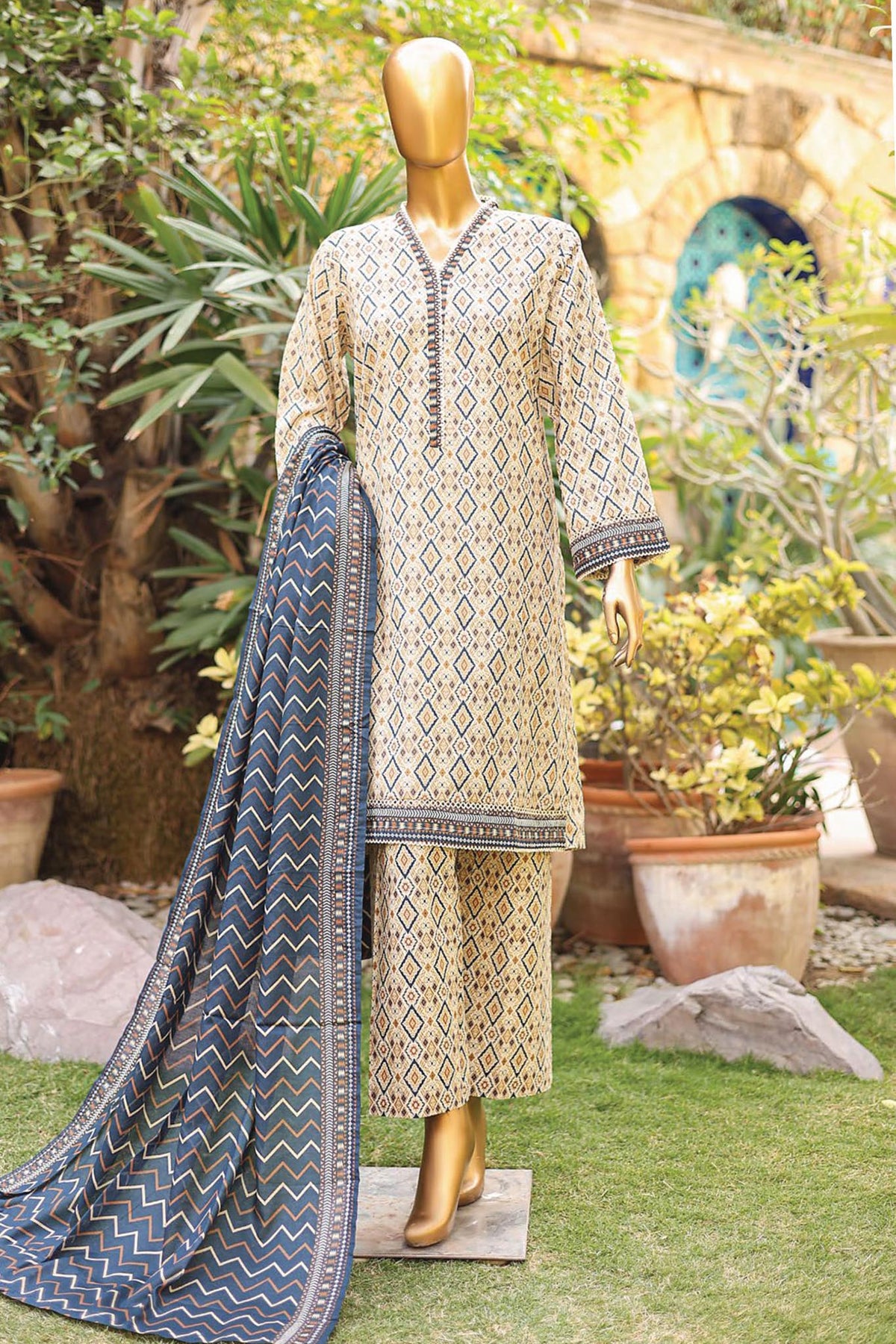 SMLF-633-Skin | 3PC Stitched Basic Lawn By Bin Saeed