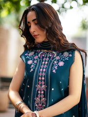 3-PC Unsttiched Embroidered Luxury Lawn Satrangi By Mahnur | ST-03