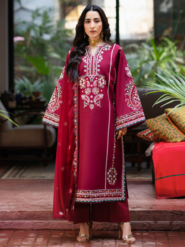3-PC Unsttiched Embroidered Luxury Lawn Satrangi By Mahnur | ST-06