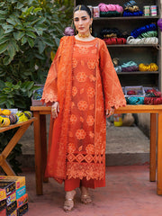3-PC Unsttiched Embroidered Luxury Lawn Satrangi By Mahnur | ST-09