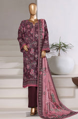 3-PC Stitched Printed Khaddar With Shimmer By Sadabahar | Purple
