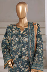 3-PC Stitched Printed Khaddar With Shimmer By Sadabahar | Teal