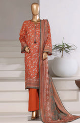 3-PC Stitched Printed Khaddar With Shimmer By Sadabahar | Orange