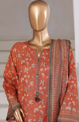 3-PC Stitched Printed Khaddar With Shimmer By Sadabahar | Orange