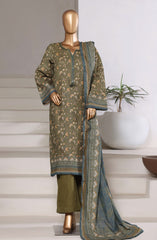 3-PC Stitched Printed Khaddar With Shimmer By Sadabahar | Green