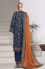 3-PC Stitched Printed Khaddar With Shimmer By Sadabahar | Blue