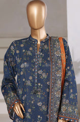 3-PC Stitched Printed Khaddar With Shimmer By Sadabahar | Blue