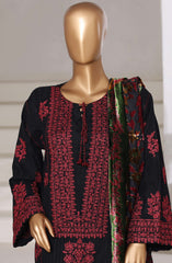 3-PC Stitched Embroidered Dhanak With Palachi Shawl By Sadabahar | Black