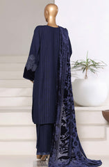 3-PC Stitched Embroidered Dhanak With Palachi Shawl By Sadabahar | Blue