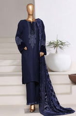 3-PC Stitched Embroidered Dhanak With Palachi Shawl By Sadabahar | Blue