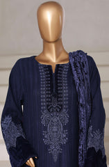 3-PC Stitched Embroidered Dhanak With Palachi Shawl By Sadabahar | Blue