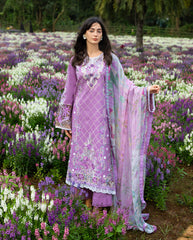 3-PC Unstitched Chikan Embroidered Lawn Hemline By Mushq | Secret Thicket