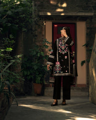 3-PC Stitched Embroidered Shadow Khaddar Drop By Casual Lite  | Night Black