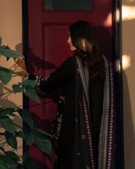 3-PC Stitched Embroidered Shadow Khaddar Drop By Casual Lite  | Night Black