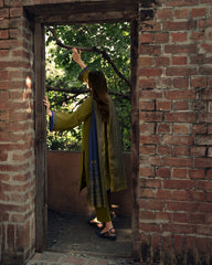 3-PC Stitched Embroidered Shadow Khaddar Drop By Casual Lite  | Green