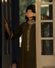 3-PC Stitched Embroidered Shadow Khaddar Drop By Casual Lite  | Mehndi