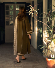 3-PC Stitched Embroidered Shadow Khaddar Drop By Casual Lite  | Mehndi