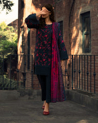 3-PC Stitched Embroidered Shadow Khaddar Drop By Casual Lite  | Zinc