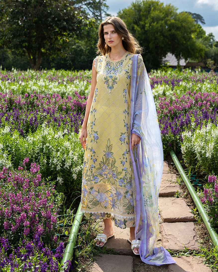 3-PC Unstitched Chikan Embroidered Lawn Hemline By Mushq | Sunlit Meadow