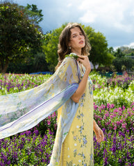 3-PC Unstitched Chikan Embroidered Lawn Hemline By Mushq | Sunlit Meadow