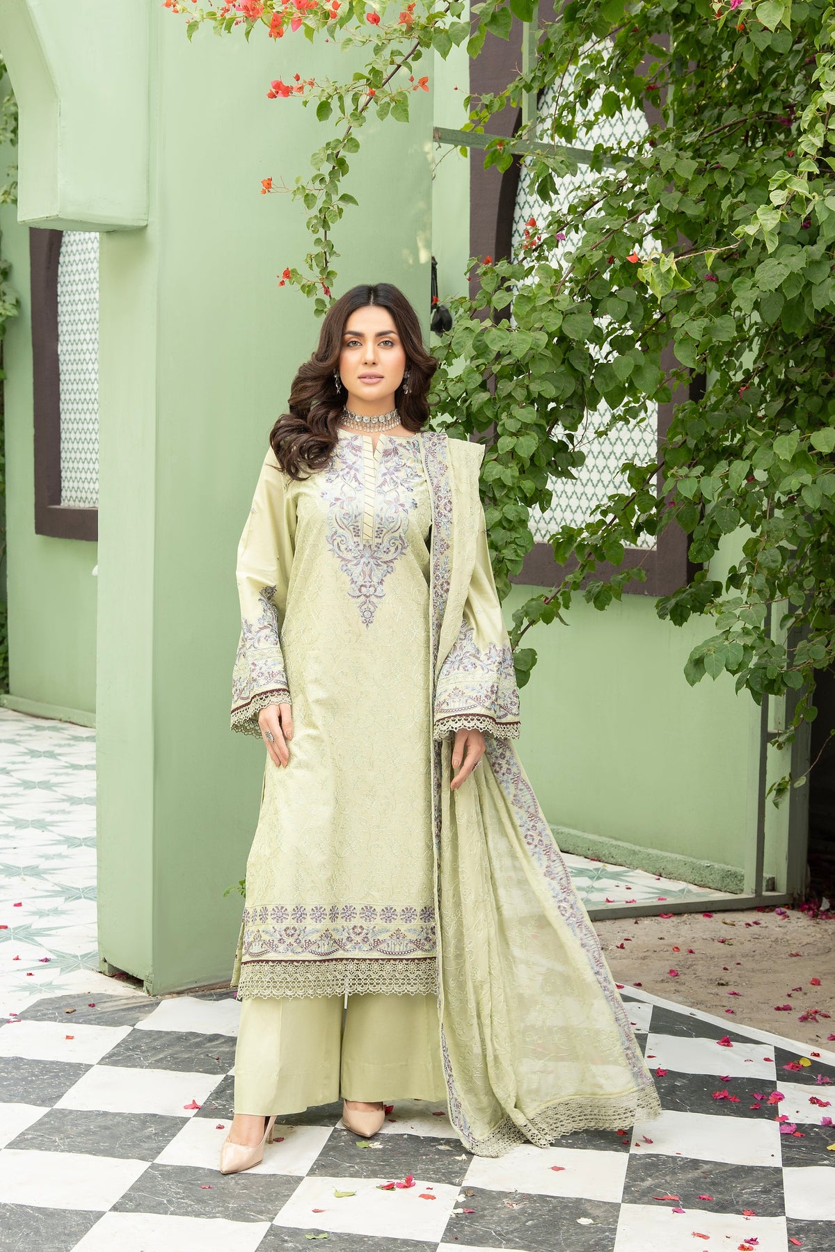 3-PC Unstitched Lawn Embroidered Shirt Crinkle Embroidered Dupatta Zimal By Wania | WL-432