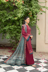 3-PC Unstitched Lawn Embroidered Shirt Crinkle Embroidered Dupatta Zimal By Wania |  WL-431