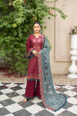 3-PC Unstitched Lawn Embroidered Shirt Crinkle Embroidered Dupatta Zimal By Wania |  WL-431