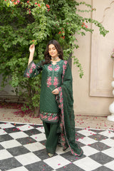 3-PC Unstitched Lawn Embroidered Shirt Crinkle Embroidered Dupatta Zimal By Wania | WL-426