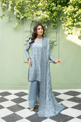 3-PC Unstitched Lawn Embroidered Shirt Crinkle Embroidered Dupatta Zimal By Wania |  WL-427