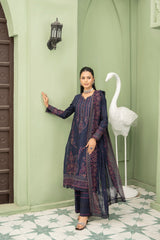 3-PC Unstitched Lawn Embroidered Shirt Crinkle Embroidered Dupatta Zimal By Wania | WL-429