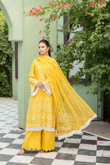 3-PC Unstitched Lawn Embroidered Shirt Crinkle Embroidered Dupatta Zimal By Wania | WL-430