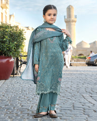 3-PC Stitched Baku Echoes Luxury Linen Mommy & Me By Allys | Kids-AL-1114