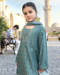 3-PC Stitched Baku Echoes Luxury Linen Mommy & Me By Allys | Kids-AL-1114