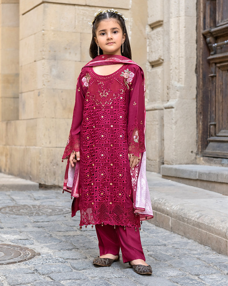 3-PC Stitched Baku Echoes Luxury Linen Mommy & Me By Allys | Kids-AL-1111